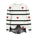 thumbnail image 1 of GuzomFashion Valentine's Day Womens White Crew Neck Long Sleeve Sweatshirt - Striped Red Heart Graphic, Soft Stretchy Relaxed Fit, Casual Everyday Top for Teens & Young Adults S-XXL,Size M, 1 of 5