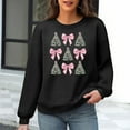 thumbnail image 1 of GuzomFashion Womens Black Christmas Waffle Knit Sweatshirt - Soft Stretchy with Tree & Pink Bow Print, Relaxed Fit S-XXL,Size M, 1 of 6