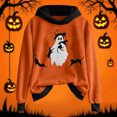thumbnail image 1 of GuzomFashion Womens Black Hall-oween Hoodie - Ghost & Black Cat Graphic, 100% Polyester, Color-Block, Relaxed Fit, Inclusive Sizes S-XXXXXL, Machine Washable Autumn Casual Wear,Size 2XL, 1 of 5