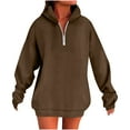 thumbnail image 1 of GuzomFashion Womens Brown Half Zip Hooded Sweatshirt Dress - Oversized Loose Fit Drop Shoulder, 100% Polyester Wrinkle-Resistant Machine-Washable, S-XXL,Size 2XL, 1 of 6