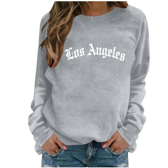 GuzomFashion Womens Gray Los Angeles Graphic Sweatshirt - Relaxed Fit, 100% Polyester, Crew Neck, Long Sleeve, S-XXL, Soft Easy-Care Casual Daily Wear,Size 2XL