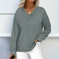 thumbnail image 1 of GuzomFashion Womens Gray V-neck Long Sleeve Soft Stretch Sweatshirt - Relaxed Fit for Casual Daily & Layering Wear,Size L, 1 of 8