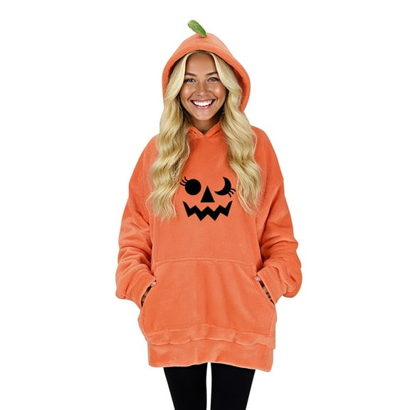 GuzomFashion Womens Hall-oween Orange Convertible Hoodie - Pumpkin Pillow Function, Stem Hood, 100% Polyester (S-XXXL),Size 3XL