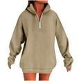 thumbnail image 1 of GuzomFashion Womens Khaki Half Zip Hooded Sweatshirt Dress - Oversized Drop Shoulder, 100% Polyester Wrinkle-Resistant, Machine-Washable Mini Length, S-XXL,Size S, 1 of 6