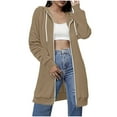 thumbnail image 1 of GuzomFashion Womens Khaki Longline Zip Up Hoodie 100% Polyester Relaxed Fit With Side Pockets Warm for Daily Errands & Cool Seasons,Size M, 1 of 7