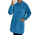 thumbnail image 1 of GuzomFashion Womens Oversized Long Hoodie Dress - 100% Polyester, Drawstring Hood, Kangaroo Pocket, Blue, Warm, S-XXL for Casual Daily Wear & Errands,Size L, 1 of 9
