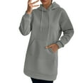 thumbnail image 1 of GuzomFashion Womens Oversized Long Hoodie Dress - 100% Polyester, Drawstring Hood, Kangaroo Pocket, Warm Gray, S-XXL for Casual Daily Wear & Errands,Size M, 1 of 9