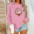 thumbnail image 1 of GuzomFashion Womens Pink Christmas Sweatshirt - 100% Polyester Oversized Crew Neck, Santa Wreath Graphic, Ribbed Cuffs/Hem, S-XXL for Holiday Parties & Casual Wear,Size XL, 1 of 4
