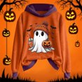 thumbnail image 1 of GuzomFashion Womens Purple Hall-oween Hoodie - Ghost Pumpkin Bat Graphic, 100% Polyester Long Sleeve, Relaxed Fit Asymmetrical Hem, Size S-XXXXXL,Size 4XL, 1 of 5