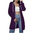 thumbnail image 1 of GuzomFashion Womens Purple Longline Zip Up Hoodie 100% Polyester Relaxed Fit With Side Pockets Warm for Daily Outings & Cool Seasons,Size M, 1 of 7