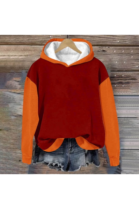 Womens Red Color Block Hoodie - Fuzzy Lined, 95% Polyester 5% Spandex, Soft Stretch for Casual Daily,Size L