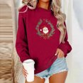 thumbnail image 1 of GuzomFashion Womens Wine Christmas Sweatshirt - 100% Polyester Oversized Crew Neck, Santa Wreath Graphic, Ribbed Cuffs, S-XXL for Holiday Gatherings & Casual Wear,Size M, 1 of 4