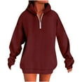 thumbnail image 1 of GuzomFashion Womens Wine Half Zip Hooded Sweatshirt Dress - Oversized Drop Shoulder, 100% Polyester Wrinkle-Resistant, Machine-Washable Mini Length, S-XXL,Size 2XL, 1 of 6