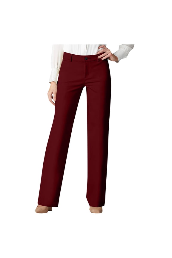 Womens Wine Straight Leg Wrinkle Resistant Work Pants Business Casual Dress Slacks,Size 2XL