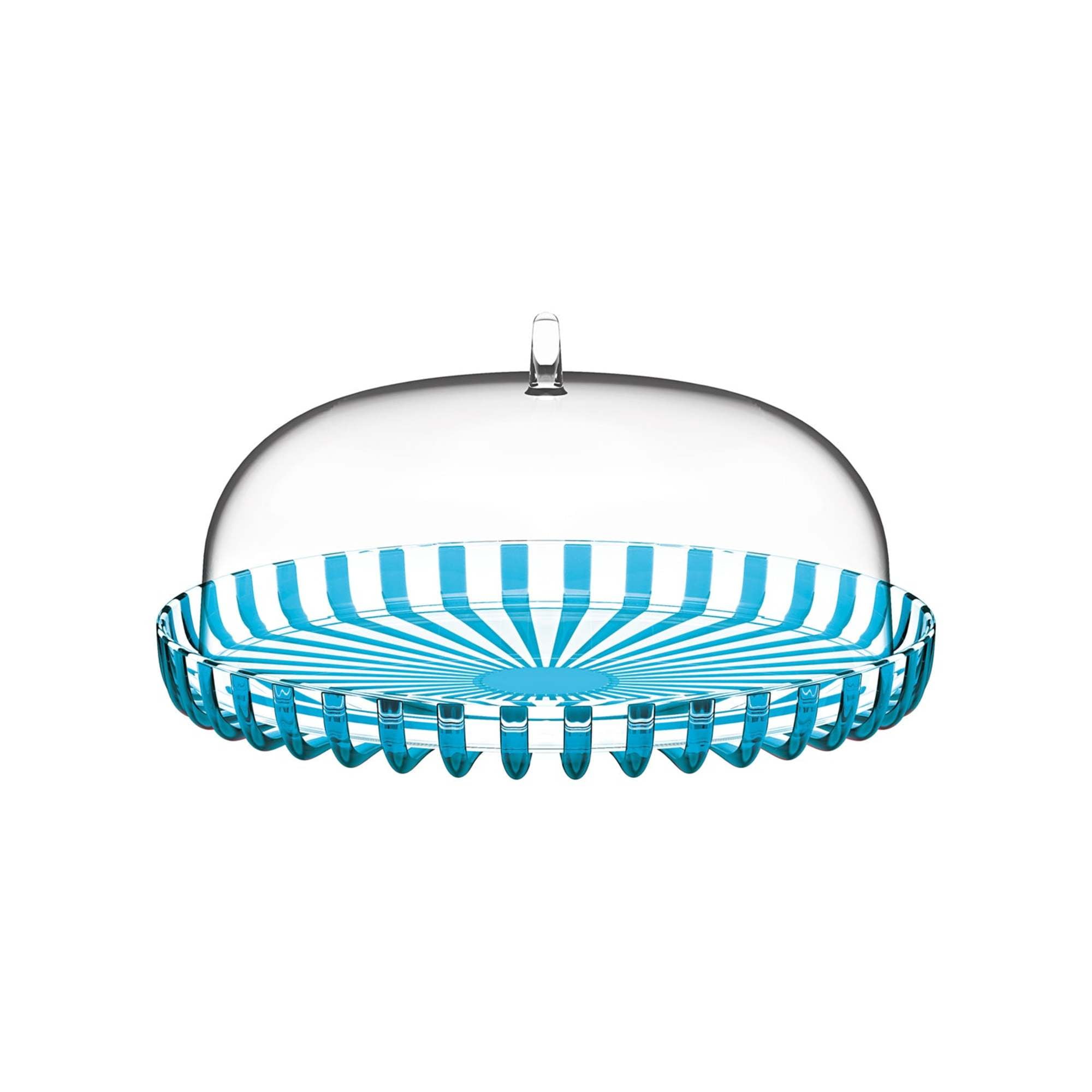 Turquoise Bio-Based Plastic Cake Stand with Clear Dome Lid