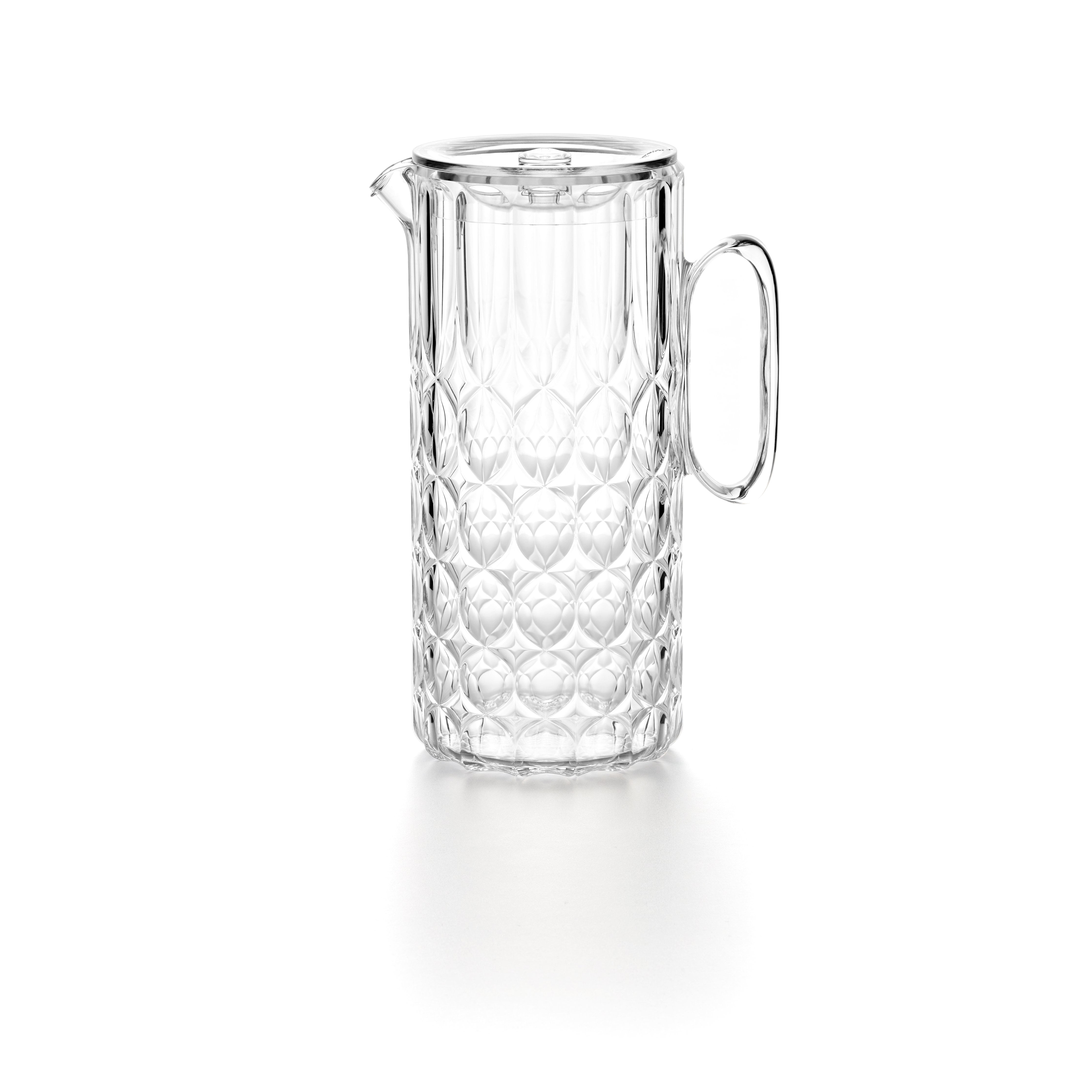 Guzzini, Vanity Pitcher with Lid 11.3H, Clear Jug Bio-Based Acrylic Crystal Renewable Organic Recyclable Material Drinkware