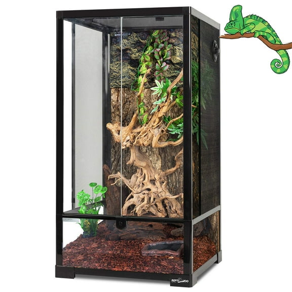 Guzzlo 3 in 1 Reptile Tall Glass Terrarium, 16"x16"x30", Reptile Tank Rainforest Habitat, Black