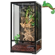 Guzzlo 3 in 1 Reptile Tall Glass Terrarium, 16"x16"x30", Reptile Tank Rainforest Habitat