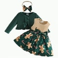 thumbnail image 1 of Gvdentm 12-18 Month Girl Clothes Fall Cute Bow Floral Print Sleeveless Dress and Ruffle Cardigan Set Summer 3 Piece Outfits(Dark Green,6-9 Months), 1 of 9