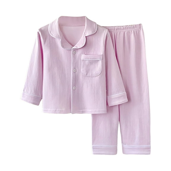 Gvdentm 18-24 Months Girl Clothing Girls Boys Kids Cotton Pajamas Set Button-Down Clothes Long Sleeve Loungewear Sleepwear PJS(Light Purple,14-15 Years)