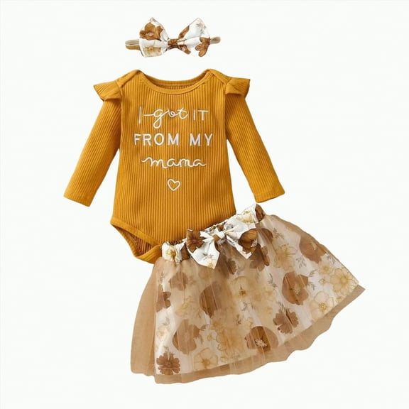 Gvdentm 18 Month Girl Clothes Preemie Clothes Fall/Winter Romper Dress Skirt Set(Orange,6-12 Months)