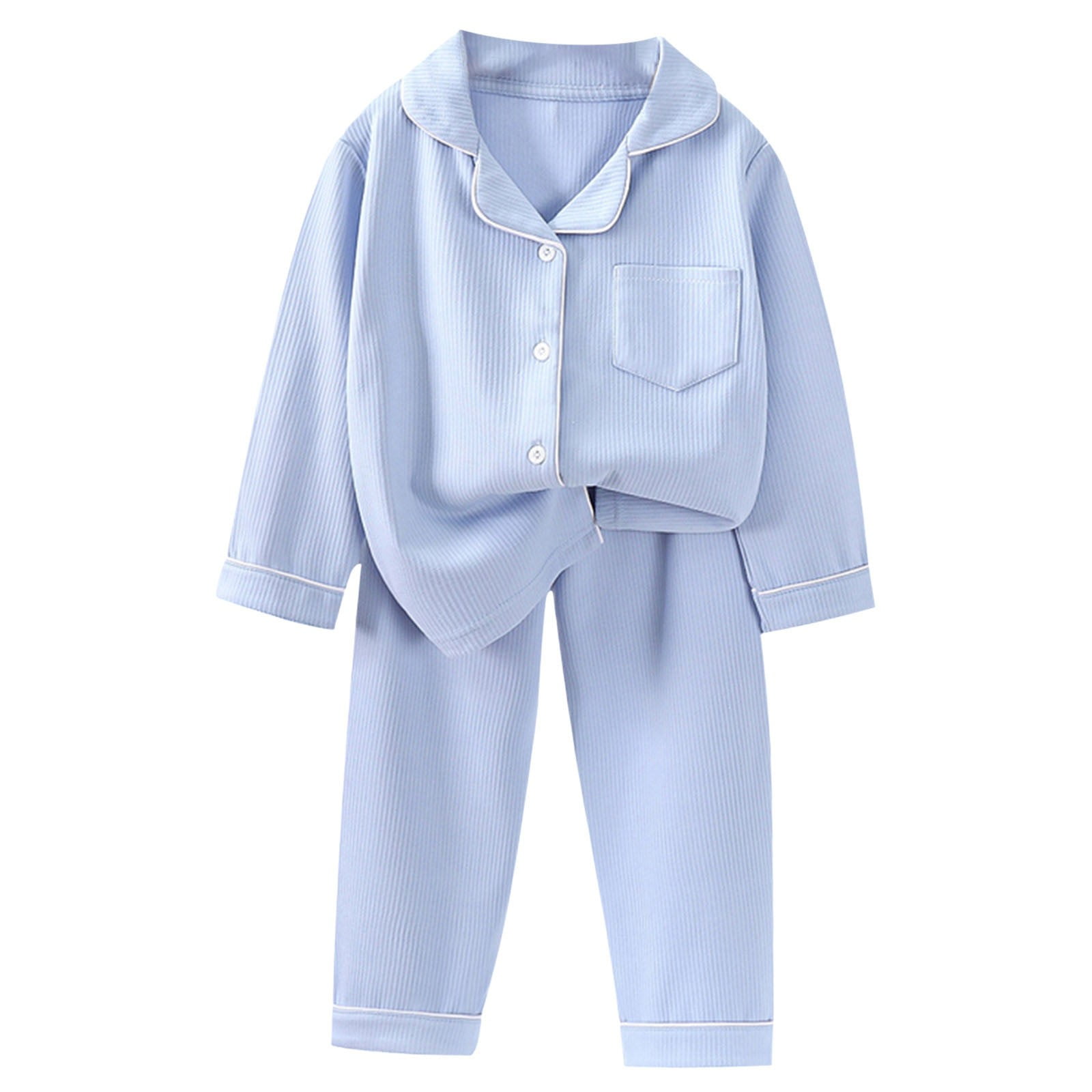 Gvdentm Baby Kids Pajamas for Girls Boys Long Sleeve Loose Pants Outfit 2 Piece Softy Sleepwear Button Down Pjs Sets for 12M-13Y Blue,7-8 Years