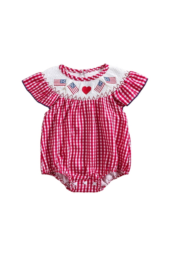 4th Of July Baby Girl Outfits My First Fourth Of July Onesie Usa Bubble Romper Dress Smocked Outfit Baby Girl Summer Outfit(,3-6 Months)