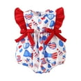 thumbnail interactive-video image 1 of My First 4th Of July Baby Girl Outfit - American Flag Onesie & Bubble Romper 1 of 9