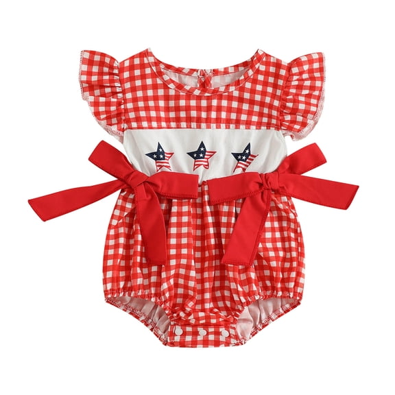 Gvdentm 4th of July Baby Girl Outfits American Flag Romper Fourth of July Ruffle Sleeve Memorial Bodysuit Clothing Baby Girl Clothes(Hot Pink,18-24 Months)