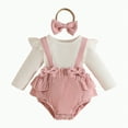 thumbnail image 1 of Gvdentm 6 to 9 Month Baby Girl Clothes Romper Dress Cute Long Sleeve Fall Winter Outfits with Headband(Pink,9-12 Months), 1 of 5