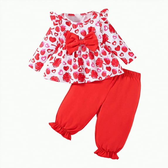 Gvdentm 9 Month Baby Girl Clothes Baby Girl Clothes Outfits Ruffle Romper+ Floral Pants + Cute Headband Sets for Girls Clothes Girl|Red 12-18 Months