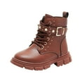 thumbnail image 1 of Gvdentm 9t Winter Boot Boys Frosted Leather Round Toe Lace Up Ankle Boots Non-Slip Waterproof Comfort Work Boot Black Dress Boots Girls(Brown,13), 1 of 4