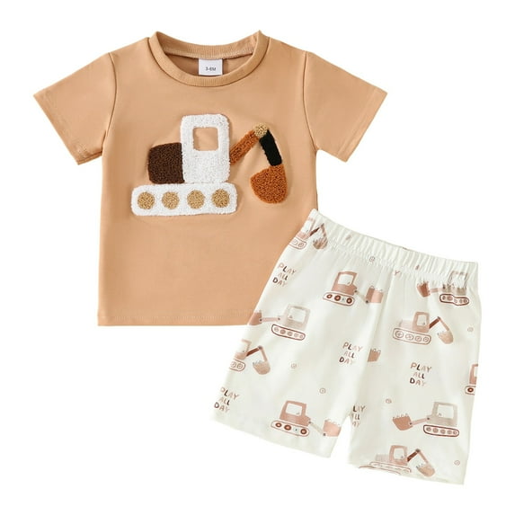 Gvdentm Baby Boy Easter Outfit Boys 2 Piece Outfits Print Short Sleeve Tee Shirt and Drawstring Shorts Set Yellow,6-12 Months