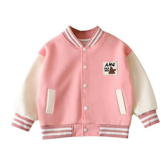 Gvdentm Baby Boy Girl Baseball Varsity Jacket 12M-10T Causal Button Down Letterman Bomber Jacket Lightweight Sweatshirts Coat Pink,7-8 Years