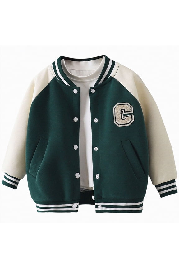Baby Boy Girl Baseball Varsity Jacket 18M-12T Letter C Causal Button Down Letterman Bomber Jacket Lightweight Sweatshirts Coat(Green,11-12 Years)