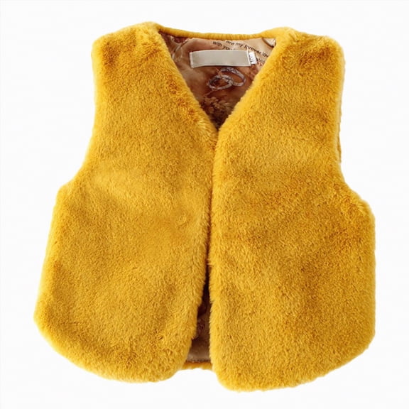 Gvdentm Baby Boys Girls Winter Vest Fleece Zip up Cute Soft Waistcoat Jackets(Yellow,7-8 Years)