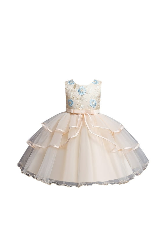 Baby Dresser Toddler/Girls Easter Short Sleeve Casual A-Line Twirly Skater Dress for School Party Gold,6-7 Years