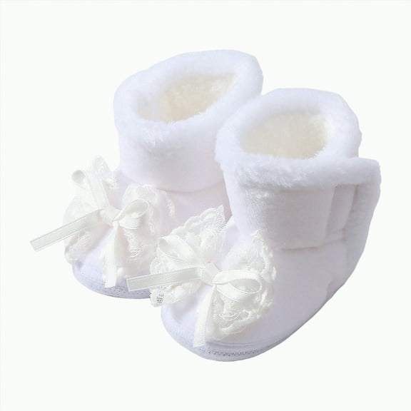 Gvdentm Baby Girl Boots Baby Unisex Baby Cozy Sherpa Booties(White,4)