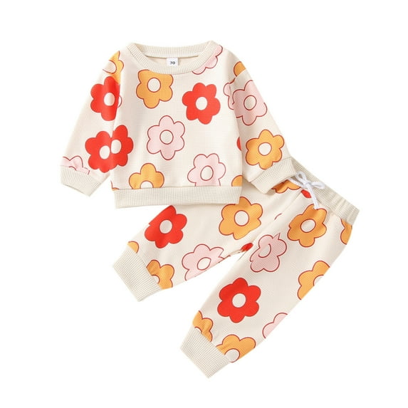 Gvdentm Baby Girl/Boy Clothes Sweatshirt Pants Outfits Set Floral Pattern Cotton Z06-Beige,6-12 Months