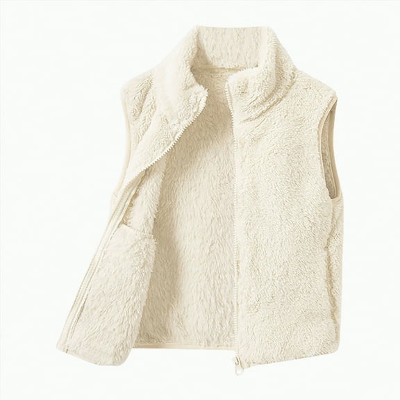 Gvdentm Baby Girl Boy Sherpa Fleece Vest Toddler Sleeveless Waistcoat Zip Fall Winter Outwear Clothes(White,10-11 Years)
