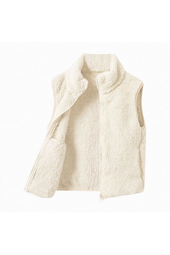 Baby Girl Boy Sherpa Fleece Vest Toddler Sleeveless Waistcoat Zip Fall Winter Outwear Clothes(White,5-6 Years)