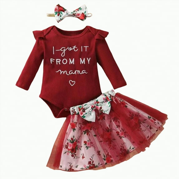 Gvdentm Baby Girl Clothes 0-3 Months Preemie Clothes Fall/Winter Romper Dress Skirt Set(Red,18-24 Months)