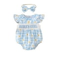 thumbnail image 1 of Gvdentm Baby Girl Clothes 12 18 Months Bodysuit Ruffle Sleeve Outfit Romper with Headband(Blue,0-3 Months), 1 of 6