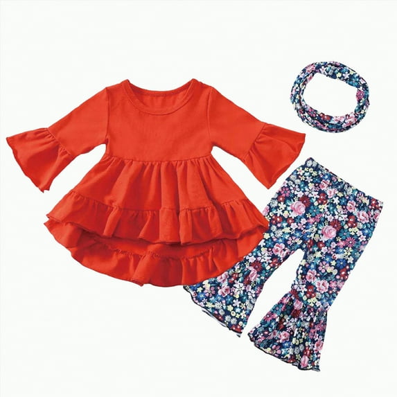 Gvdentm Baby Girl Clothes 12 Months Toddler Girl Outfits Ruffle Shirt Pants Cute Outfit Set Baby Girl Fall Winter Clothes(E,18-24 Months)