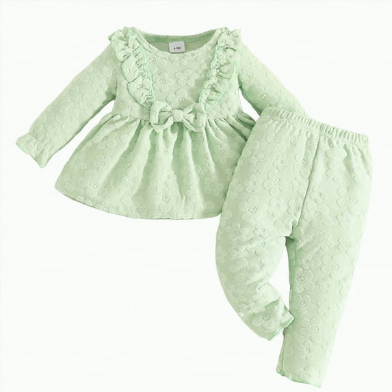 Gvdentm Baby Girl Clothes 12 Months Toddler Girl Outfits Ruffle Shirt Pants Cute Outfit Set Baby Girl Fall Winter Clothes(Light Green,18-24 Months)