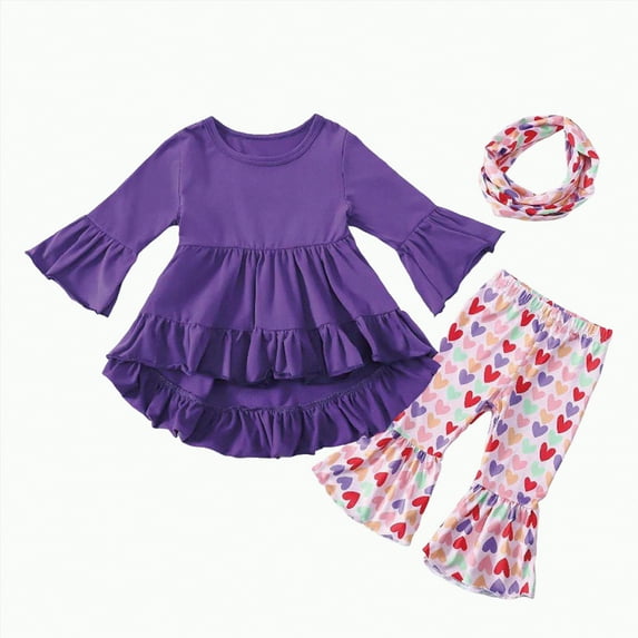 Gvdentm Baby Girl Clothes 12 Months Toddler Girl Outfits Ruffle Shirt Pants Cute Outfit Set Baby Girl Fall Winter Clothes(M,3-4 Years)