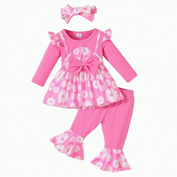Gvdentm Baby Girl Clothes 12 Months Toddler Girl Outfits Ruffle Shirt Pants Cute Outfit Set Baby Girl Fall Winter Clothes(Pink,18-24 Months)