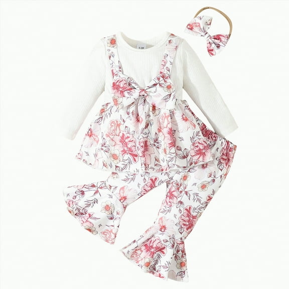 Gvdentm Baby Girl Clothes 12 Months Toddler Girl Outfits Ruffle Shirt Pants Cute Outfit Set Baby Girl Fall Winter Clothes(Pink,2-3 Years)