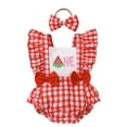 thumbnail image 1 of Gvdentm Baby Girl Clothes 3-6 Months Ruffle Sleeve Rompers Backless Floral Jumpsuit Summer Outfits with Headband( Red,6-12 Months), 1 of 6