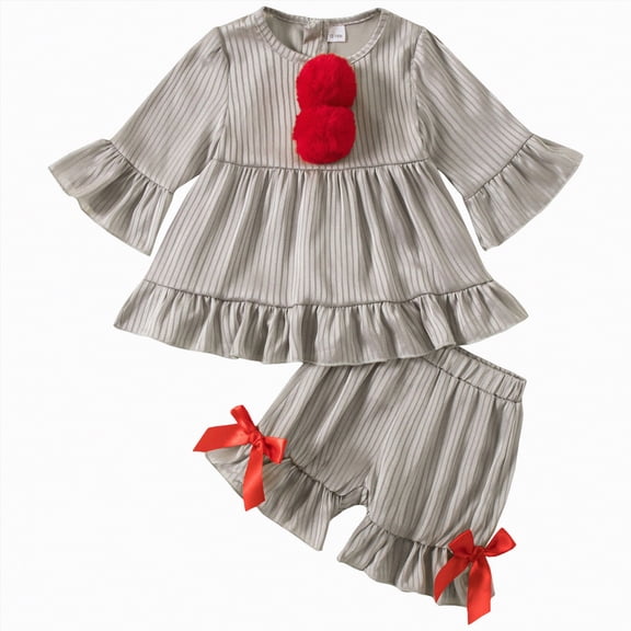 Gvdentm Baby Girl Clothes Toddler Girl Outfits Infant Girl Summer Clothes for Girl Ruffle Shirt Pants(Light Gray,2-3 Years)